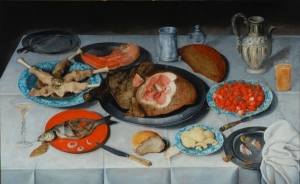 Hulsdonck,_Jacob_van_-_Breakfast_piece_with_a_fish,_ham_and_cherries_-_1614